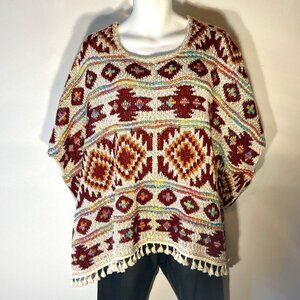 Baciano SZ OSFM Oversized sweater poncho layering western aztec tribal boho chic